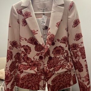 Alice + Olivia Red and Cream Floral Blazer